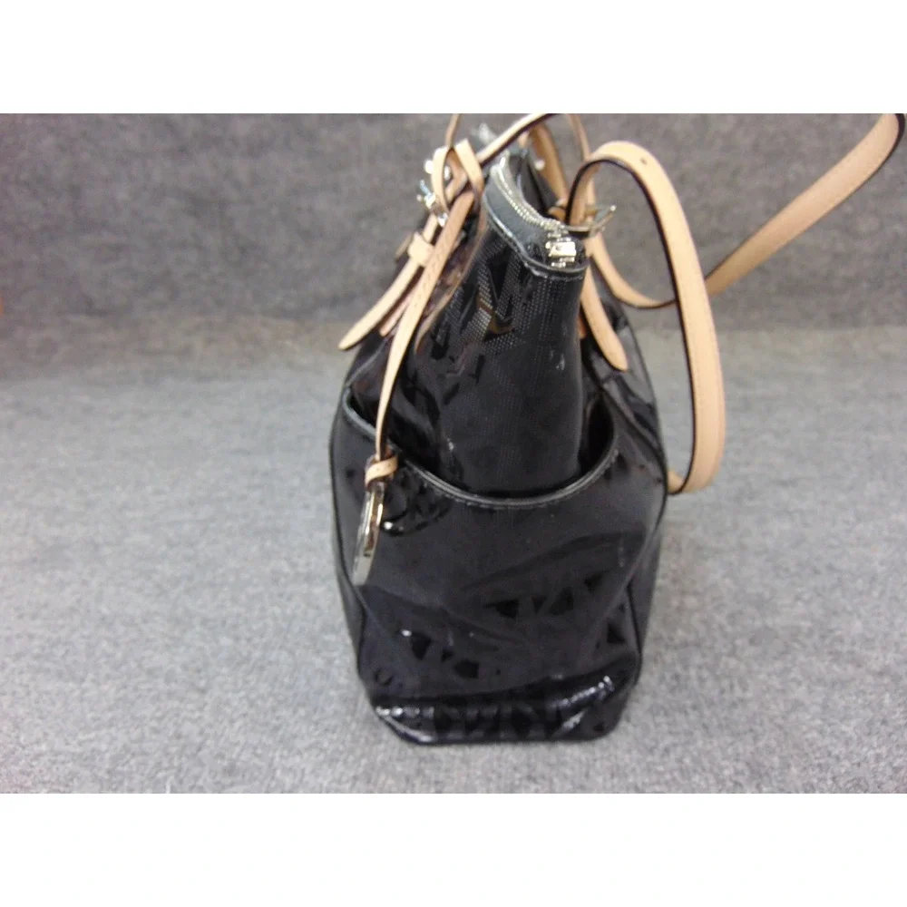 Michael Kors Jet Set Travel Tote Black Patent MK‎ Logo Monogram Bag 35S6MTTT8Z